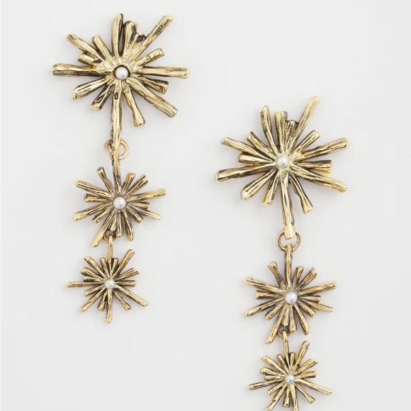 Chico’s Women’s Gold Tone Starburst Drop Earrings Floral Post-back earrings. - Picture 3 of 11